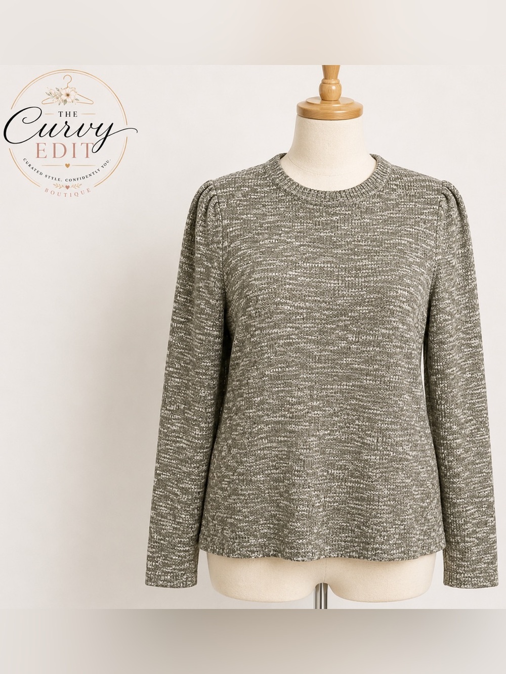 Love & Piece Olive Marled Knit Pullover Sweater NWT XL Lightweight Crew Neck